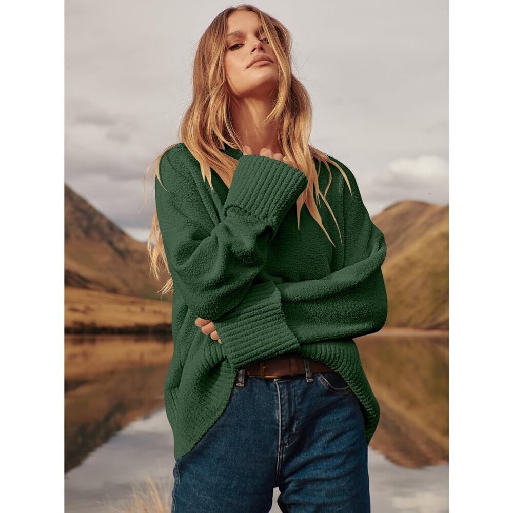 Women's Army Green Oversized Long Sleeve Casual Fuzzy Knit Sweaters - Picture 4 of 8